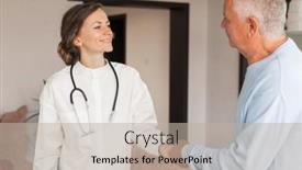  Presentation with geriatric - PPT theme enhanced with female-doctor-with-clipboard-shaking background and a mint green colored foreground