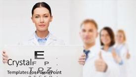  Presentation with eye medicine - Audience pleasing slide deck consisting of female doctor with eye chart backdrop and a light gray colored foreground