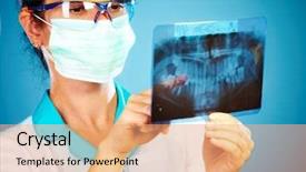  Presentation with xray - Colorful PPT layouts enhanced with female doctor with jaw xray backdrop and a coral colored foreground