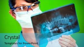  Presentation with jaw - Presentation consisting of female doctor with jaw xray background and a teal colored foreground