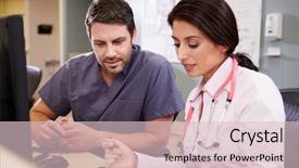  Presentation with male nurse - Beautiful presentation theme featuring female doctor with male nurse backdrop and a lemonade colored foreground