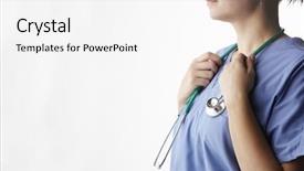  Presentation with female doctor - PPT theme featuring female doctor with stethoscope cropped studio shot background and a white colored foreground
