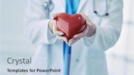  Presentation with cardiology concept - Cool new presentation design with female-doctor-with-stethoscope-holding backdrop and a light blue colored foreground