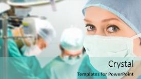  Presentation with surgical instruments - Beautiful presentation featuring female doctor with surgical team backdrop and a seafoam green colored foreground