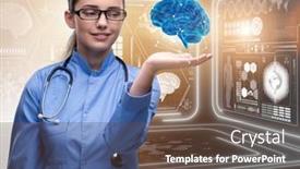  Presentation with medical brain - Presentation theme consisting of female-doctor-with-the-brain background and a tawny brown colored foreground