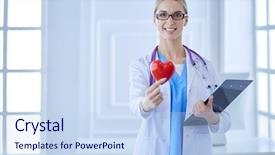  Presentation with shape - Presentation design consisting of female doctor with the stethoscope background and a light blue colored foreground