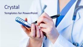  Presentation with writing education female writer - Beautiful theme featuring female doctor writing a perscription backdrop and a sky blue colored foreground