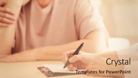  Presentation with writing education female writer - Beautiful slide deck featuring female doctor writing disease history backdrop and a coral colored foreground