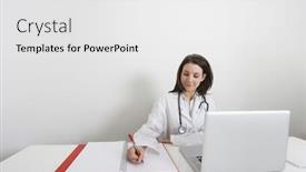  Presentation with binder - Amazing presentation theme having female-doctor-writing-on-binder backdrop and a white colored foreground