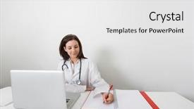  Presentation with binder - Colorful presentation enhanced with female doctor writing on binder backdrop and a white colored foreground