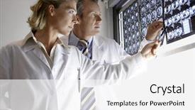  Presentation with hospital - Beautiful theme featuring female doctors examining brain backdrop and a white colored foreground