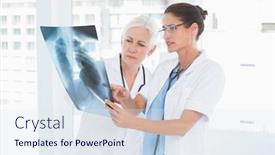  Presentation with x ray equipment for medical - Cool new PPT theme with female doctors examining x-ray in the medical office backdrop and a sky blue colored foreground