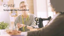  Presentation with potential - PPT layouts featuring female-dressmaker-is-communicating background and a lemonade colored foreground