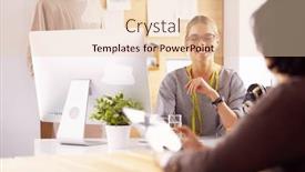  Presentation with potential - PPT layouts featuring female-dressmaker-is-communicating background and a lemonade colored foreground