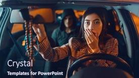  Presentation with car seat - Presentation design consisting of female-driver-and-hooded-car background and a navy blue colored foreground