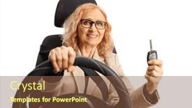  Presentation with driver - Presentation design having female-driver-behind-the-steering background and a tawny brown colored foreground