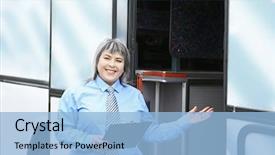  Presentation with dltb bus - Theme consisting of female driver standing beside bus background and a light blue colored foreground