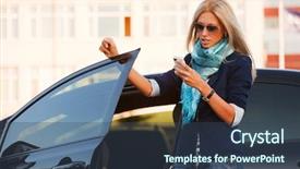  Presentation with driver - Audience pleasing presentation design consisting of female driver with a mobile backdrop and a ocean colored foreground