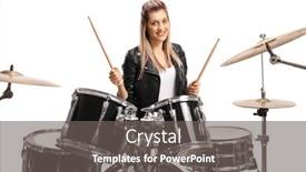  Presentation with pair - Colorful presentation design enhanced with female-drummer-smiling-and-holding backdrop and a gray colored foreground