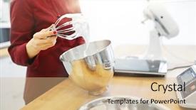  Presentation with cooking chef - Slide set having female eggs - cooking food and people concept background and a coral colored foreground