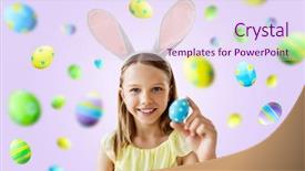  Presentation with happy holidays - Cool new theme with female eggs - easter holidays and people concept backdrop and a sky blue colored foreground
