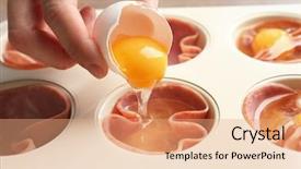  Presentation with muffin - Theme enhanced with female eggs - woman adding egg into muffin background and a coral colored foreground