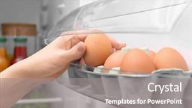  Presentation with refrigerator - Theme with female eggs - woman taking chicken egg background and a gray colored foreground