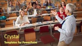  Presentation with professor - Audience pleasing presentation theme consisting of female-elderly-professor-answering-student backdrop and a tawny brown colored foreground