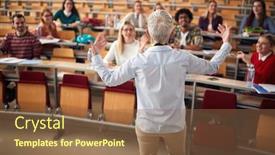  Presentation with professor - Presentation theme consisting of female-elderly-professor-answering-student background and a tawny brown colored foreground