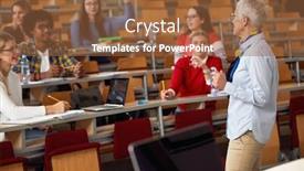  Presentation with professor - Colorful presentation enhanced with female-elderly-professor-giving backdrop and a tawny brown colored foreground