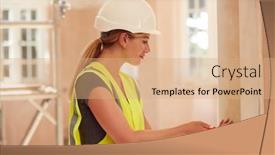  Presentation with switch off light - Colorful presentation design enhanced with female-electrician-wearing-hard-hat backdrop and a coral colored foreground