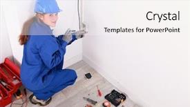  Presentation with electrician - Audience pleasing slide set consisting of female electrician backdrop and a  colored foreground