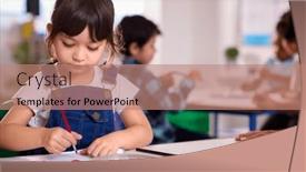  Presentation with elementary - PPT theme having female-elementary-school-pupils-working background and a coral colored foreground