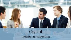  Presentation with listening - Theme enhanced with female employee at meeting background and a light blue colored foreground