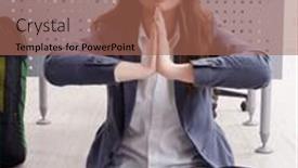  Presentation with female sport - Presentation theme having female-employee-doing-sport-exercises background and a coral colored foreground