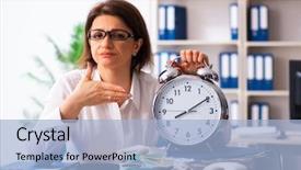  Presentation with employee profile company concept - Slide deck having female employee in budget planning background and a light blue colored foreground