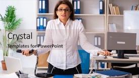  Presentation with budget - Cool new PPT theme with female employee in budget planning backdrop and a mint green colored foreground