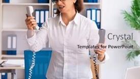  Presentation with budget - Presentation design enhanced with female-employee-in-budget-planning background and a  colored foreground