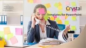  Presentation with employee - Slide set having female employee in conflicting priorities background and a lemonade colored foreground