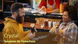  Presentation with food service - Beautiful theme featuring female-employee-in-fast-food backdrop and a tawny brown colored foreground