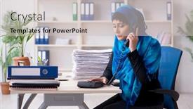  Presentation with hijab - PPT theme having female-employee-in-hijab-working background and a soft green colored foreground
