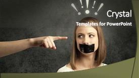  Presentation with employee - Presentation theme enhanced with female employee with drawn exclamation background and a  colored foreground