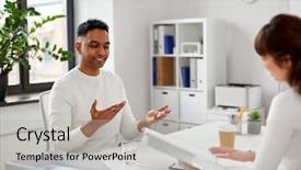  Presentation with job interview - Audience pleasing PPT layouts consisting of female employer or hr manager backdrop and a light gray colored foreground