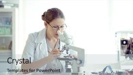  Presentation with chip - Beautiful slide deck featuring female engineer examining computer chip backdrop and a light gray colored foreground