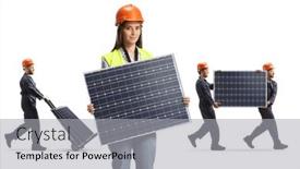  Presentation with solar panel - Slides with female-engineer-holding-a-solar background and a light gray colored foreground