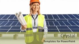 Presentation with photovoltaic - Slides consisting of female-engineer-holding-print-plans background and a yellow colored foreground