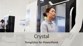  Presentation with cnc - Beautiful presentation design featuring female engineer operating cnc machinery backdrop and a light gray colored foreground
