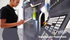  Presentation with cnc - Beautiful slides featuring female engineer operating cnc machinery backdrop and a gray colored foreground