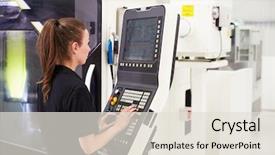  Presentation with cnc machine - Amazing PPT layouts having female engineer operating cnc machinery backdrop and a  colored foreground