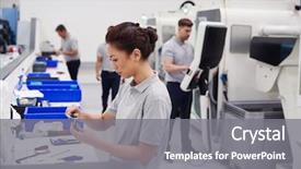  Presentation with components - Beautiful slide set featuring female engineer quality controlling components backdrop and a gray colored foreground